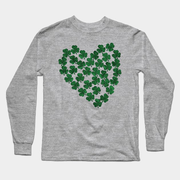 St Patricks Day Green Shamrock Heart Long Sleeve T-Shirt by ellenhenryart